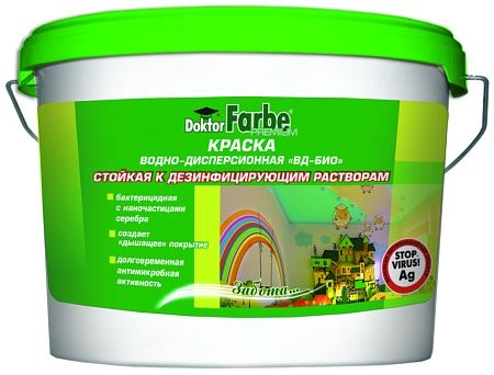 Краска ВД-БИО моющаяся (9л/14,4кг) для медицинских учреждений DOKTOR FARBE